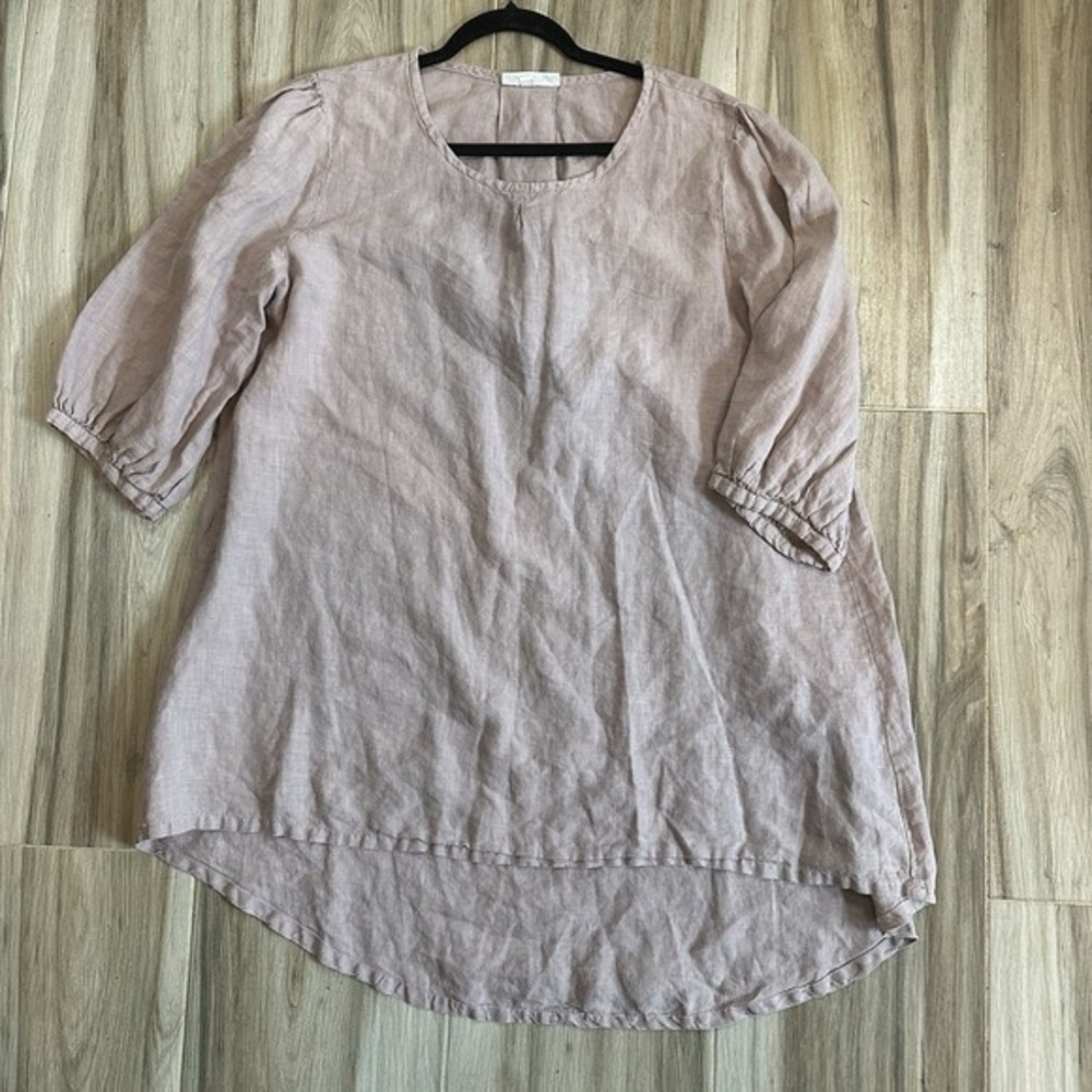 Bryn Walker Tunic‎ Shirt M Hi Low Mauve Lagenloook Boho Coastal Linen Minimalist